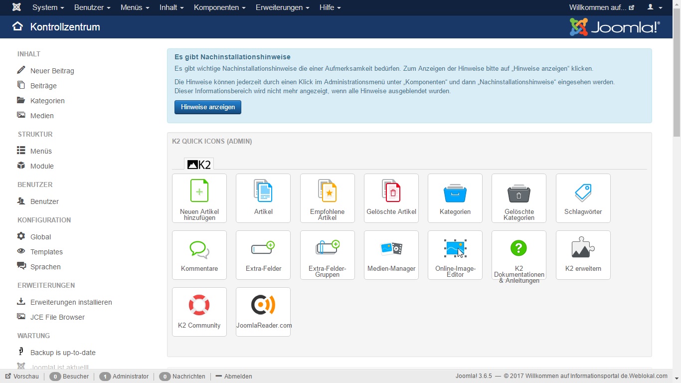 Joomla 3 Screenshot der Administrator Seite